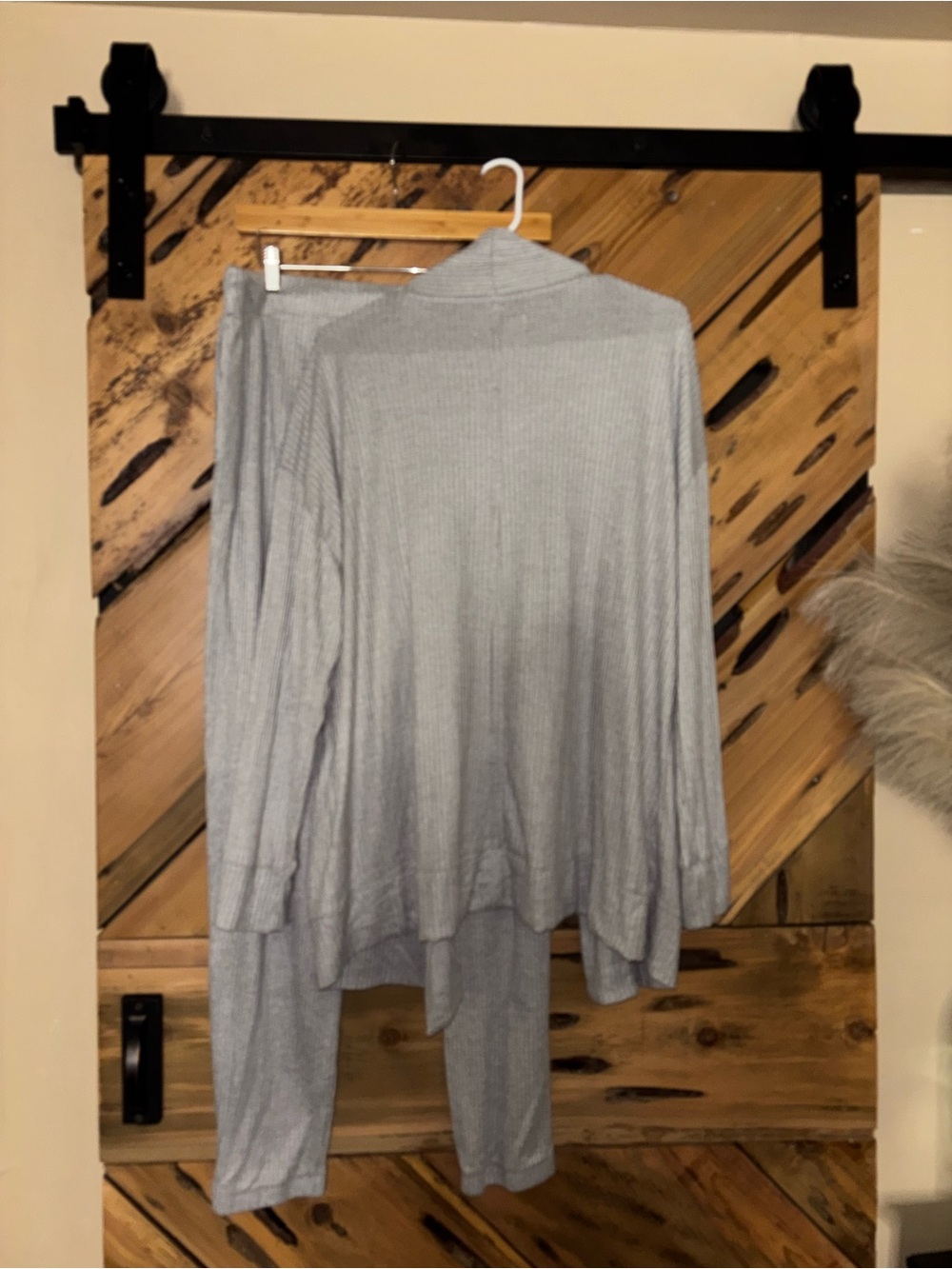 Cuddl Duds Light Gray Ribbed Lounge Cardigan & Joggers Set - Picture 6 of 6